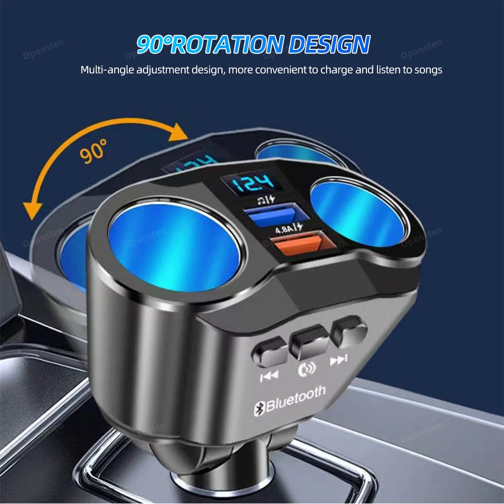 Isqueiro do carro divisor carregador duplo usb qc 3.0 carga rápida 12v auto transmissores fm bluetooth soquetes de chamada mãos-livres
