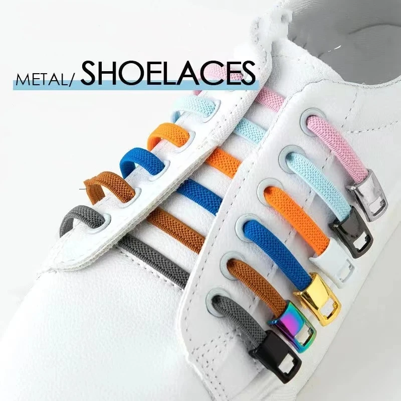 Báo Chí Mới Khóa Dây Giày Mà Không Cần Dây Thun Dây Giày Sneaker 8.2MM Mở Rộng Phẳng Không Buộc Dây Giày Trẻ Em Người Lớn Dây Giày cho Giày