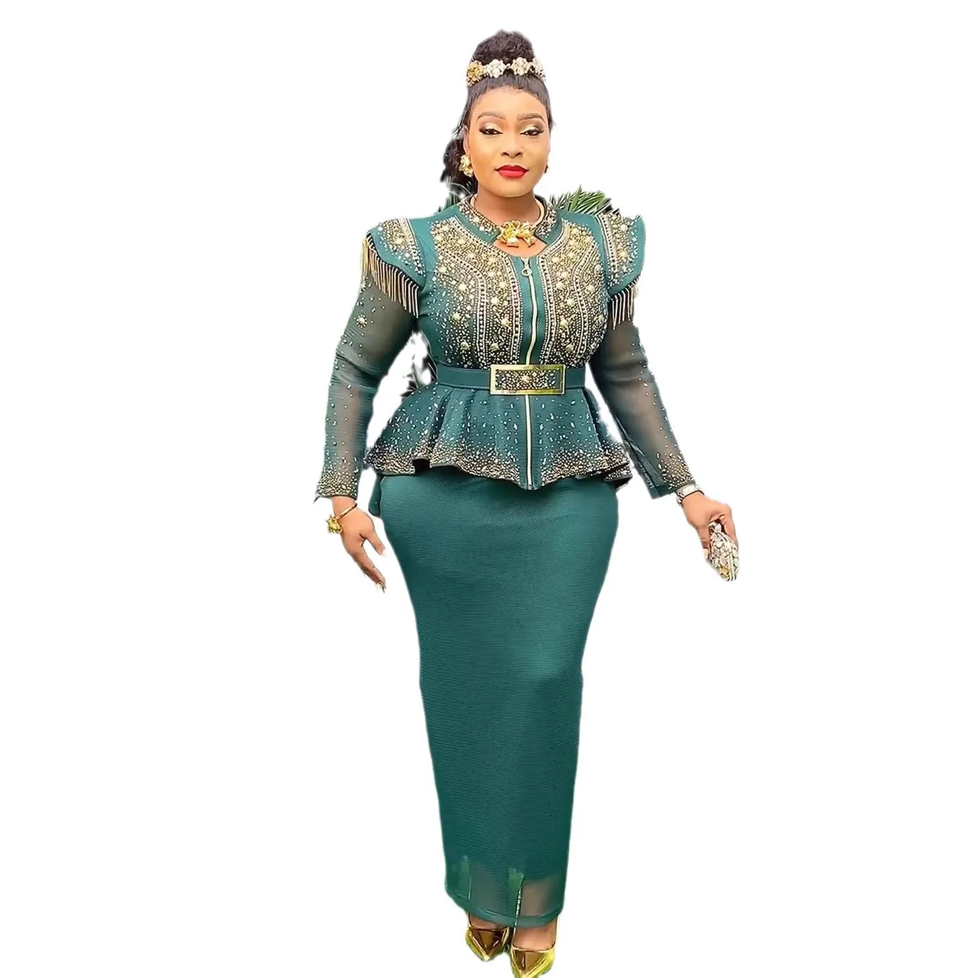 2024 Wiosenne afrykańskie ubrania dla kobiet 2-częściowe zestawy Topy i spódnice Garnitur Dashiki Ankara Strój Robe Plus Size Suknie ślubne