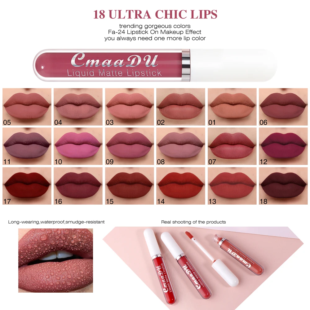CmaaDu 1 Pcs 매트 립 글로스 리퀴드 립스틱 - 오래 지속되는 방수 기능이 있는 립 얼룩, 성인 연령층, 레드 톤 색상이 용이함