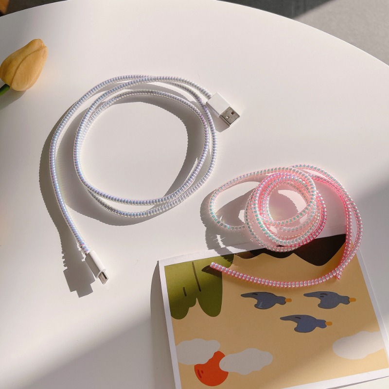 Protector de Cable de datos de carga USB, cuerda de protección de resorte antirotura para Cable de alambre, bobinadora de auriculares, Color láser, 1,4 m