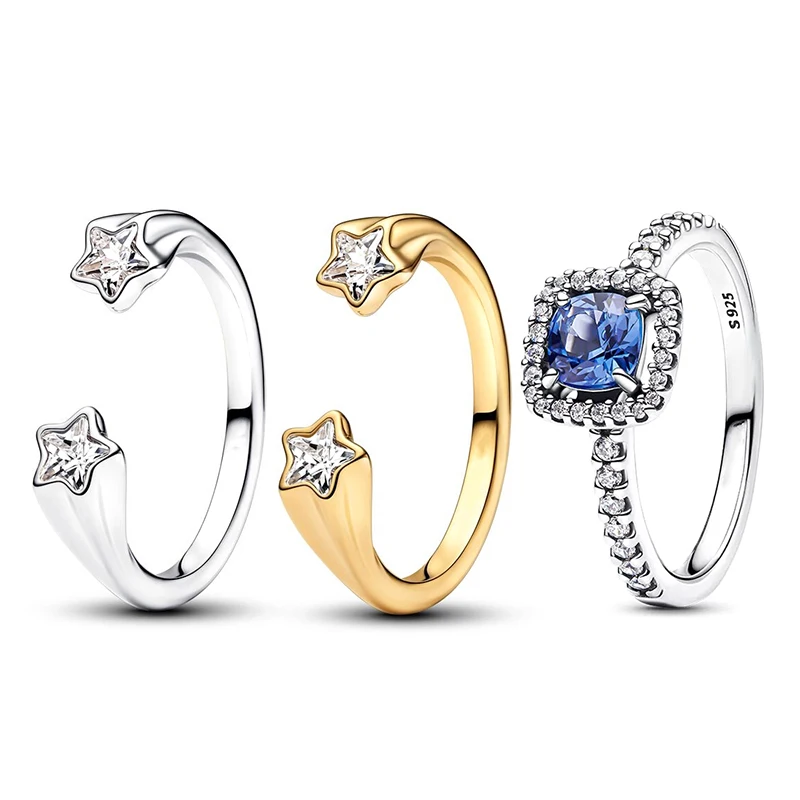 2025 Neu in 925er Sterlingsilber, offener Ring mit Schießsternen für Frauen, exquisiter Stil, modisch für Partys, Hochzeit, Schmuck, Geschenke