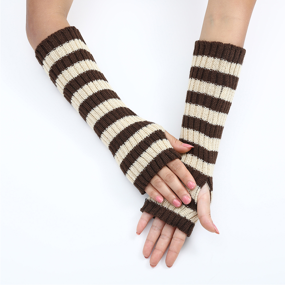 Mangas de brazo sin dedos tejidas para mujer, calentadores de brazo largos de invierno a rayas de estilo gótico, guantes de muñeca de moda Harajuku Y2K para niñas