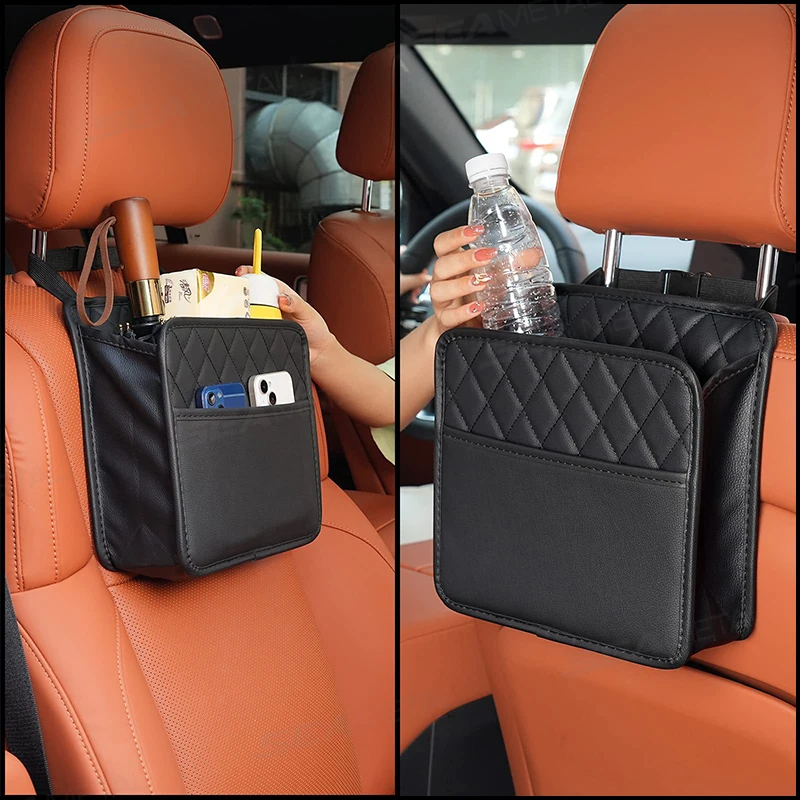 BLALION Multifunctional Car Seat Storage Bag Leather Storage Bag Garbage Bag Hanging Storage Bag Suitable For Most Car Models