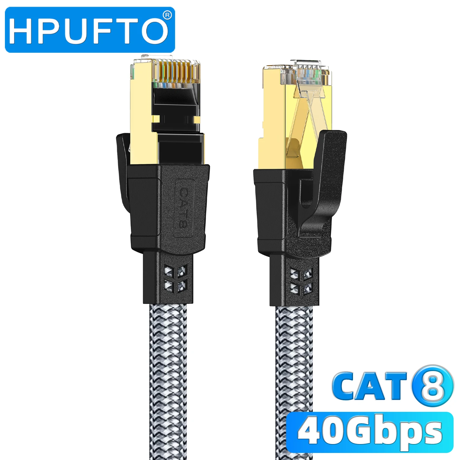 5M 10M 15M 20M 30M Cable Ethernet CAT 8 40Gbps Cable de conexión de red de Internet plano trenzado de nailon Cable blindado Ethernet CAT8