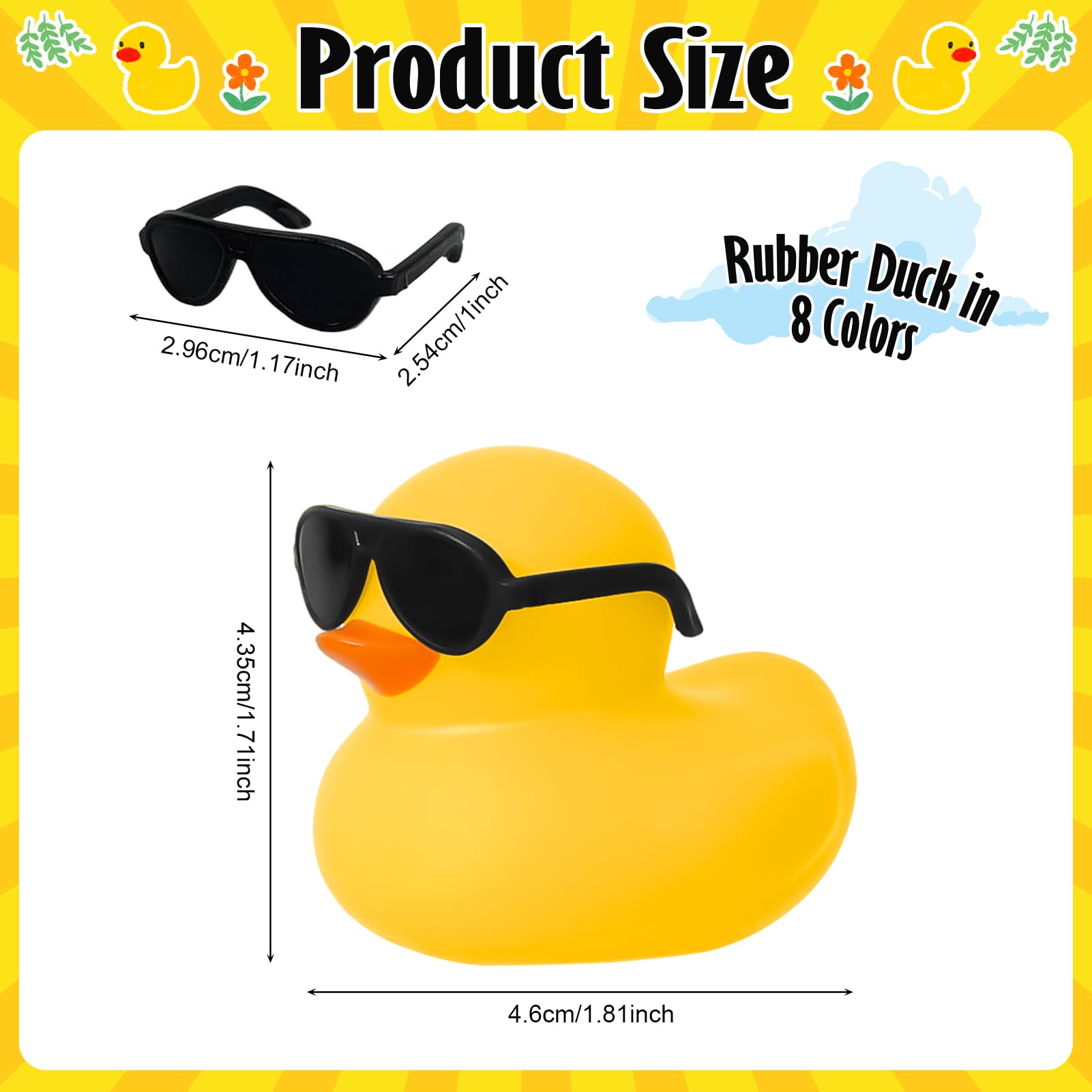 1-100pc Mini Orange Rubber Ducks Set in Bulk with Sunglasses Float Squeak Tiny  Rubber Duck Toy for Kids Party Birthday Supplies