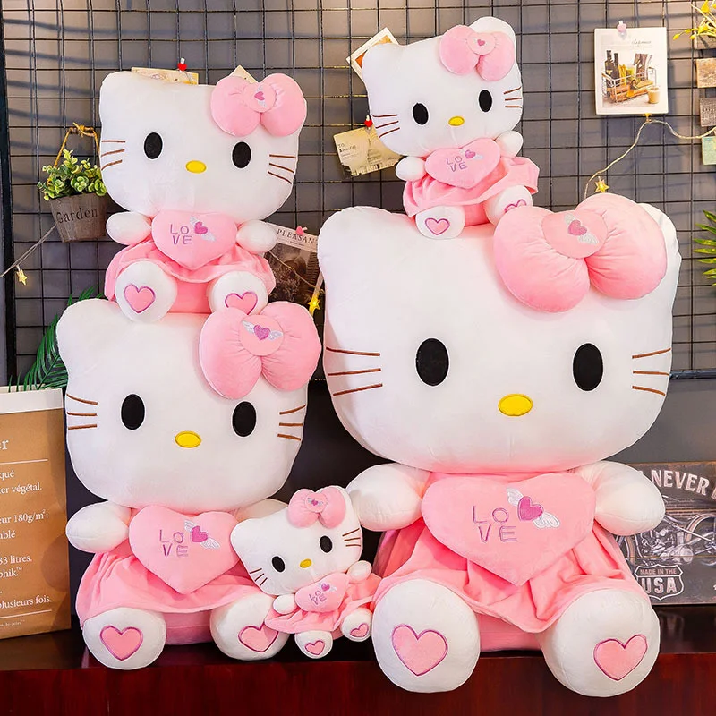 น่ารัก Hello Kitty สีชมพูตุ๊กตายัดไส้ของเล่นอะนิเมะการ์ตูน Plushie ตุ๊กตายัดไส้หมอนของเล่นเด็กวันเกิด Xmas ของขวัญ