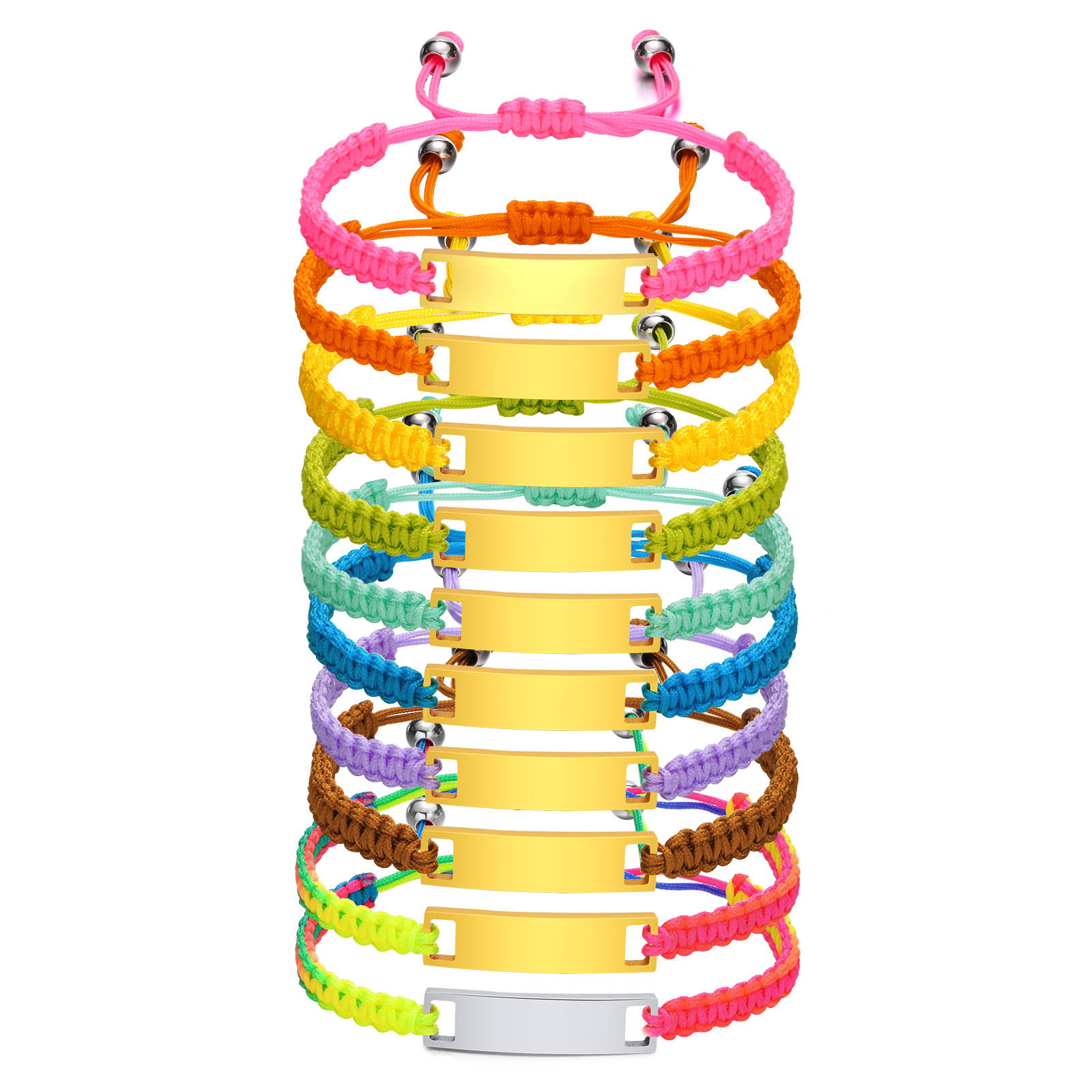 Pulseira com nome personalizado para menina, menino e criança, corda trançada ajustável, pulseira com etiqueta de identificação personalizada, gravar presente de aniversário e natal