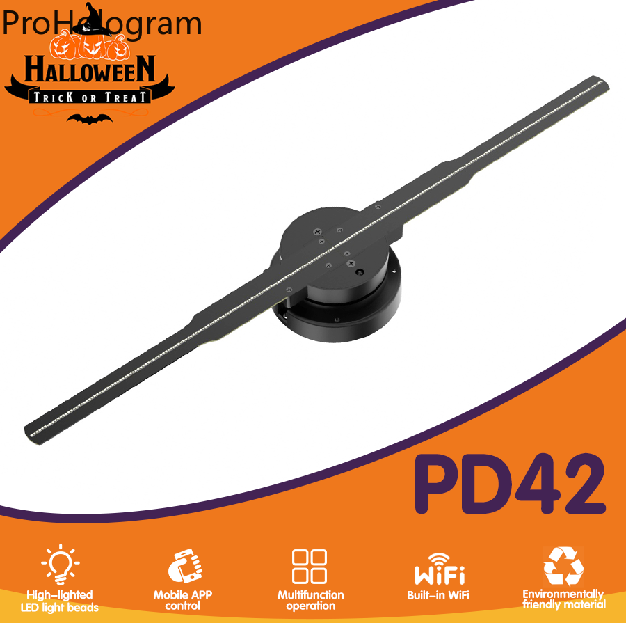 Ventilador de proyector de holograma 3D PD42, pantalla Wifi, logotipo de publicidad comercial, proyectores de lámpara holográfica, hoja de ventilador reemplazable