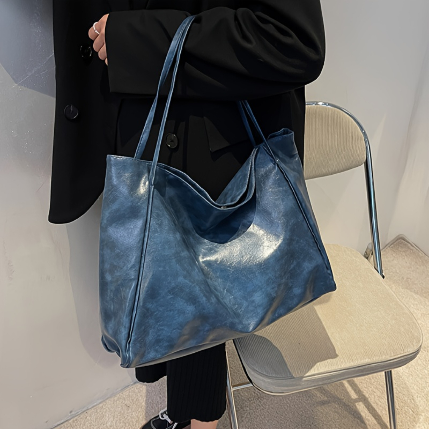 Bolsa de ombro feminina de couro de gado da moda de grande capacidade