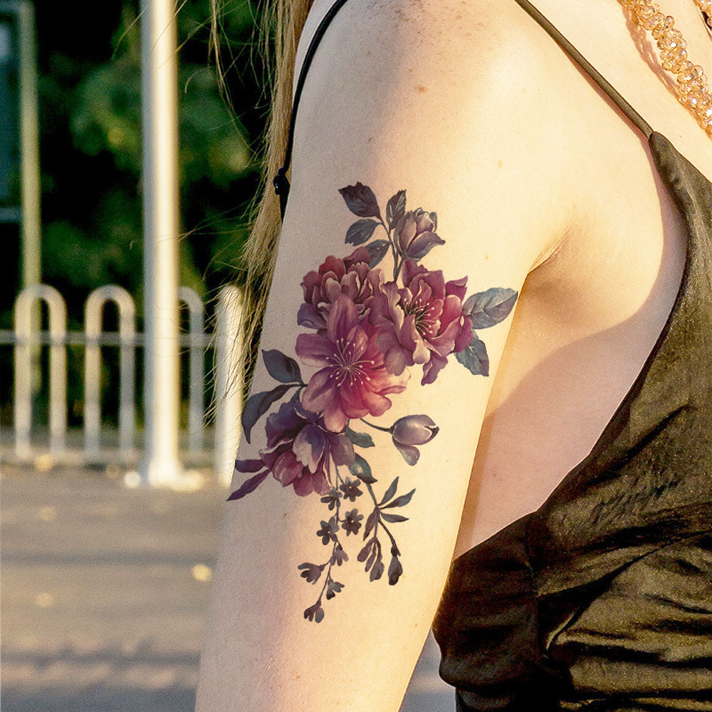 ดอกไม้สี Tattoo สติกเกอร์สําหรับมือกันน้ํางูดอกไม้รอยสักชั่วคราวหญิงปลอม Tattoo สําหรับผู้หญิง