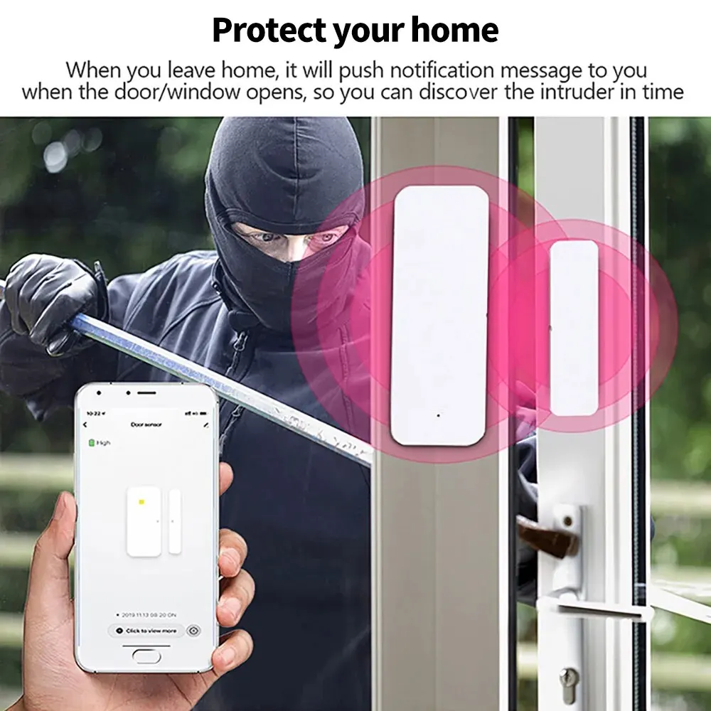 Tuya WiFi-deursensor Raamcontact Open Dicht Tuya APP Afstandsbediening Compatibel met Alexa Google Assistant