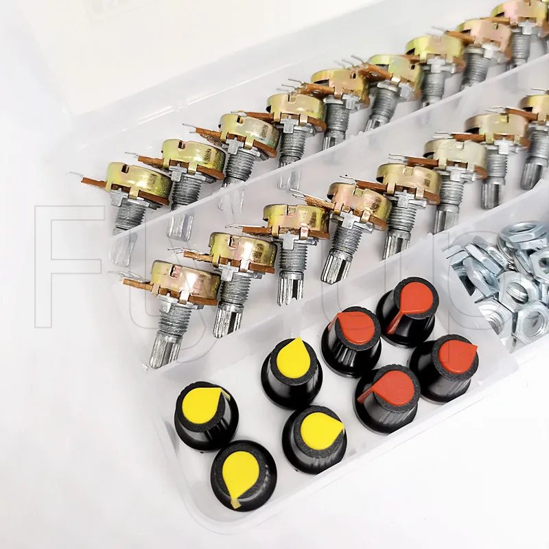 20 Sets/Box WH148 15 Đĩa Đơn Chiết Áp Bộ B5K/10K/20K/50K/100K Với Núm Bộ Trục Các Loại Hạt