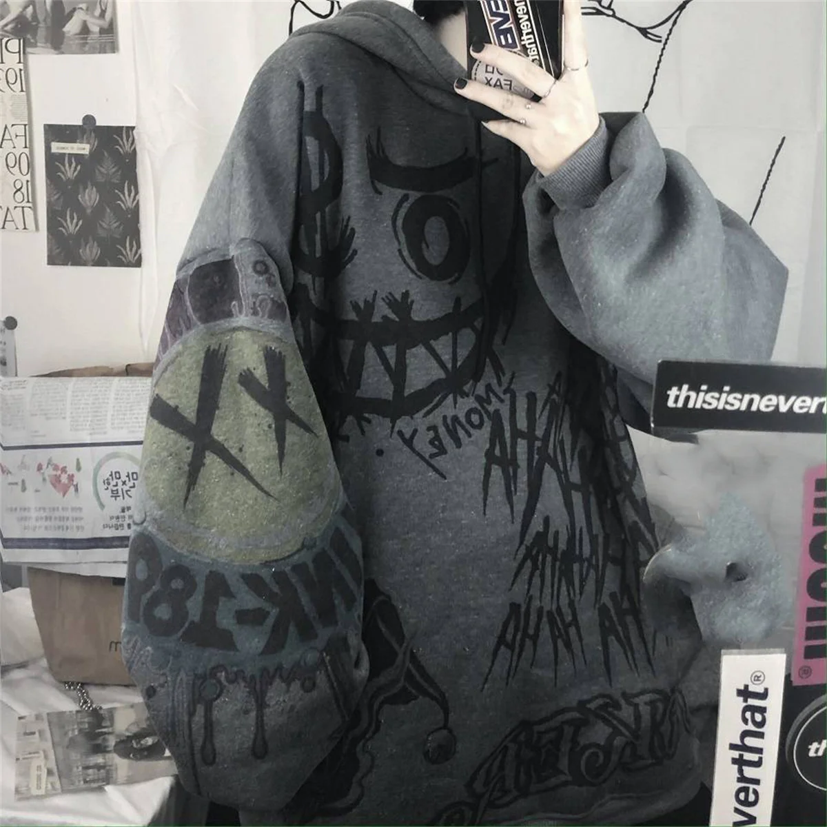Gótico japão dos desenhos animados hip hop moletom com capuz oversize feminino primavera outono engraçado punk hoodies topos roupas femininas com capuz menina