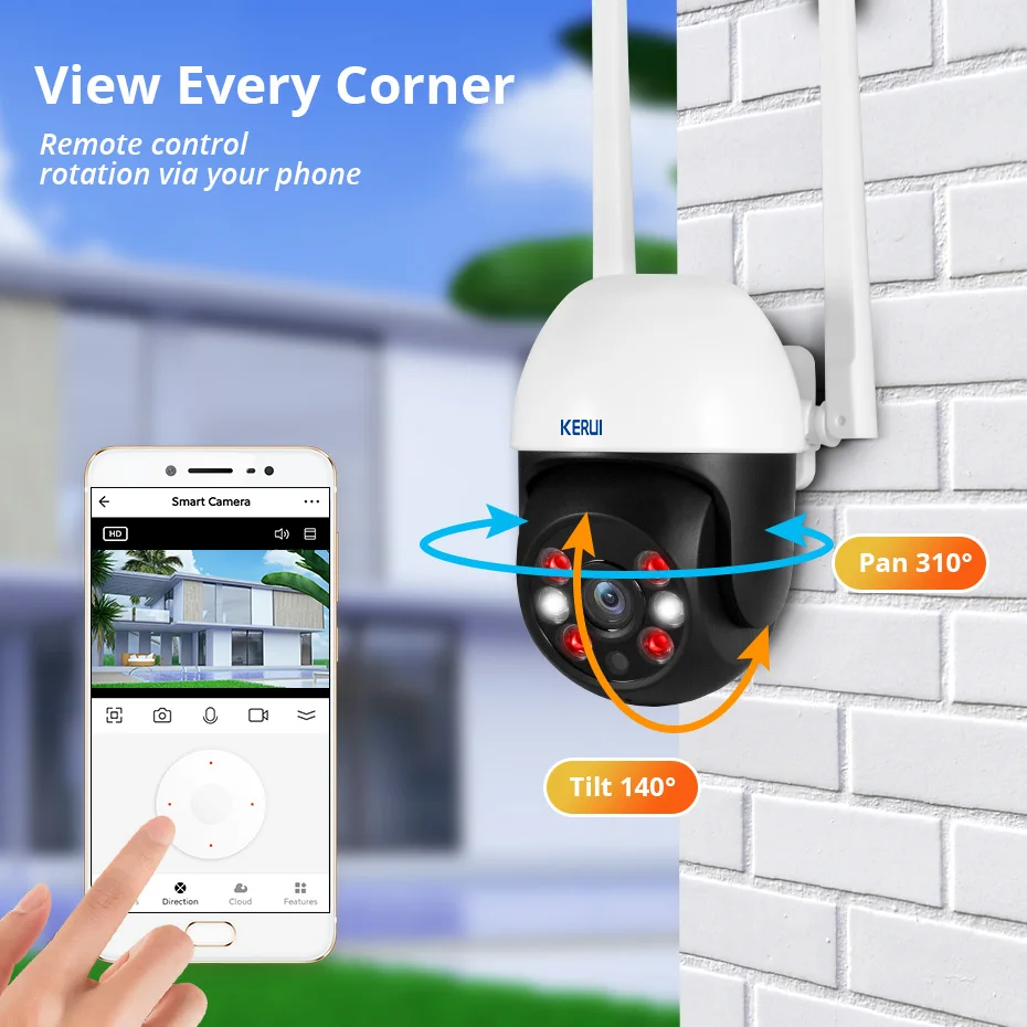 กล้องวงจรปิด KERUI Tuya Smart/Smart Life 8MP PTZ สำหรับภายนอกอาคาร ระบบรักษาความปลอดภัยภายในบ้าน กล้องวงจรปิดไร้สาย WiFi CCTV