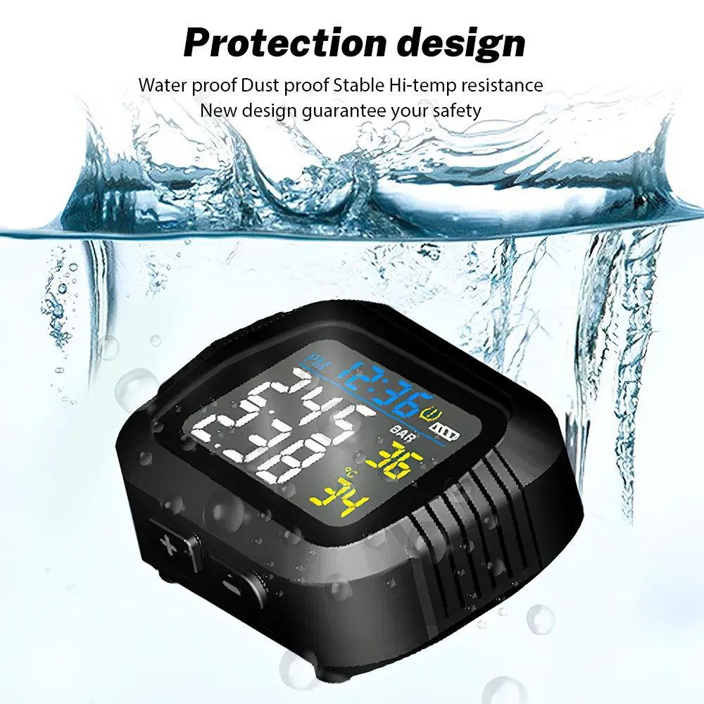 Sistema de supervisión de presión de neumáticos TPMS para motocicleta, alarma de temperatura con 2 sensores externos, sistemas de alarma de neumáticos para Moto en tiempo Real