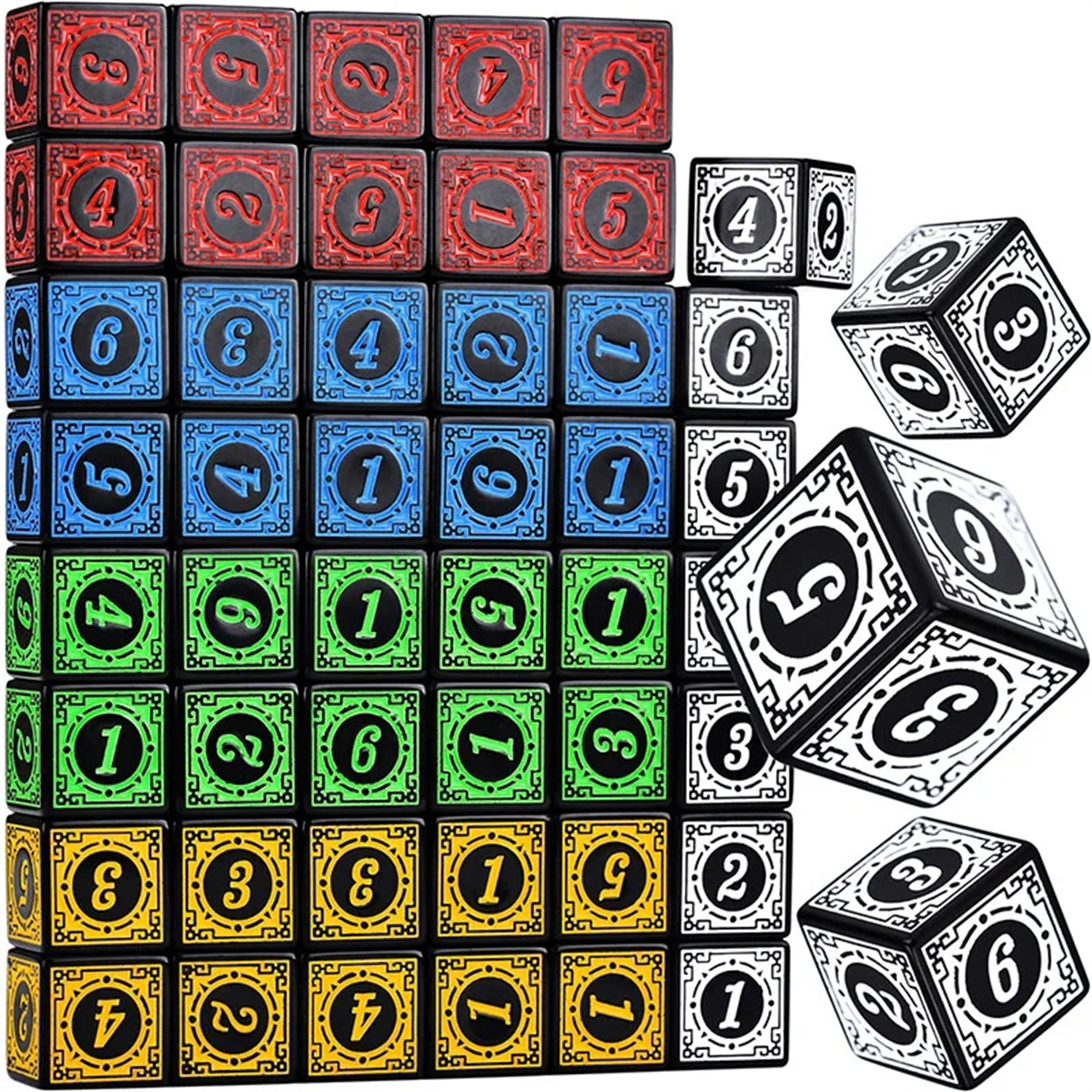 10 unids/set juego de dados acrílicos 6 caras 16MM D6 patrón tallado dados de juego de poliedro para juego de mesa RPG mazmorras y dragones