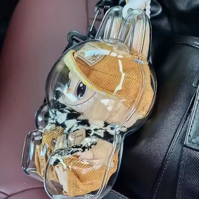 Für Labubu Transparente Schutzhülle Puppe Display Tasche II Mini Tragbare Aufbewahrungsbox für Stofftiere Klare PVC Aufbewahrungskoffer