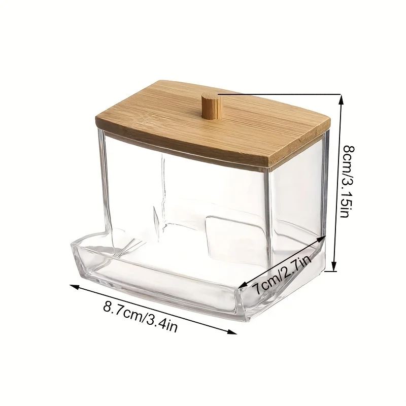 Caixa de cotonete de algodão-capa de bambu transparente à prova de poeira cotonete caixa de armazenamento de palito de dente dispensador visível multiuso