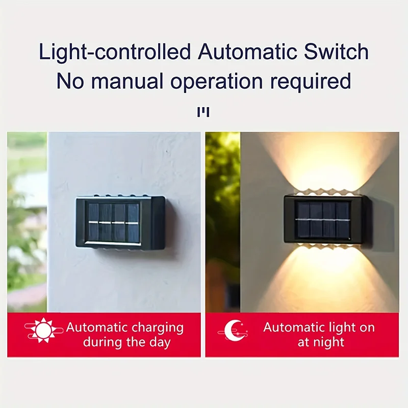 1/2/4 PC, Solar-10-LED-Wandleuchte für den Außenbereich, Auf- und Ab-Licht, Wandleuchte für Garten, Terrasse, Außenwandleuchte, Garage, Wandfluter