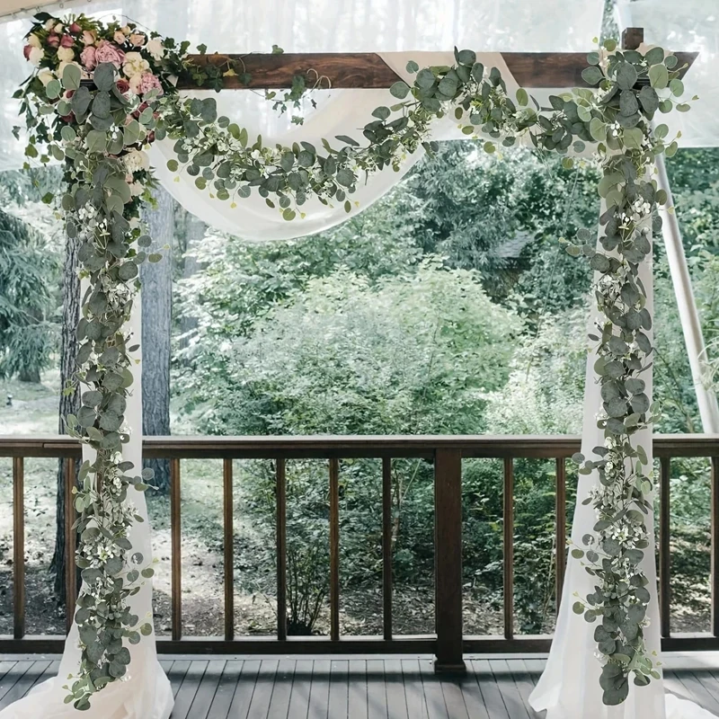 Eucalipto Artificial, enredaderas verdes, hojas, guirnalda de pino, ramas, decoraciones de boda, plantas falsas, flores, decoración del hogar, fiesta