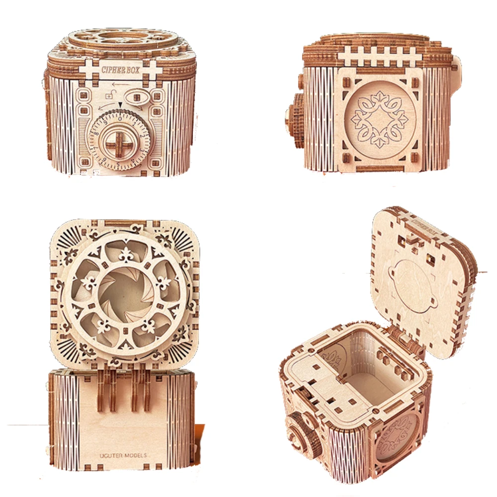 Caja de joyería de madera, rompecabezas mecánico, ensamblaje 3d, bloques de construcción, conjunto de modelos, lápiz labial, anillo, collar, almacenamiento de contraseña