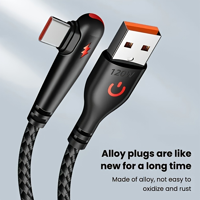 NNBILI Cable USB a C de carga rápida de 120 W, nailon trenzado, 90 °   Diseño curvo, adecuado para Huawei, sin xiaomi, iPhone, Samsung ﻿