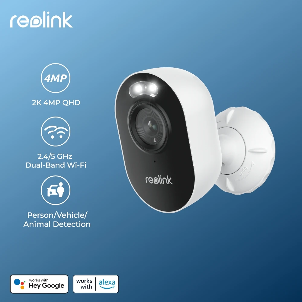 Reolink-cámara de vigilancia para exteriores, videocámara de 4MP, WiFi, foco, 2,4/5GHz, doble banda, detección de movimiento, Audio bidireccional