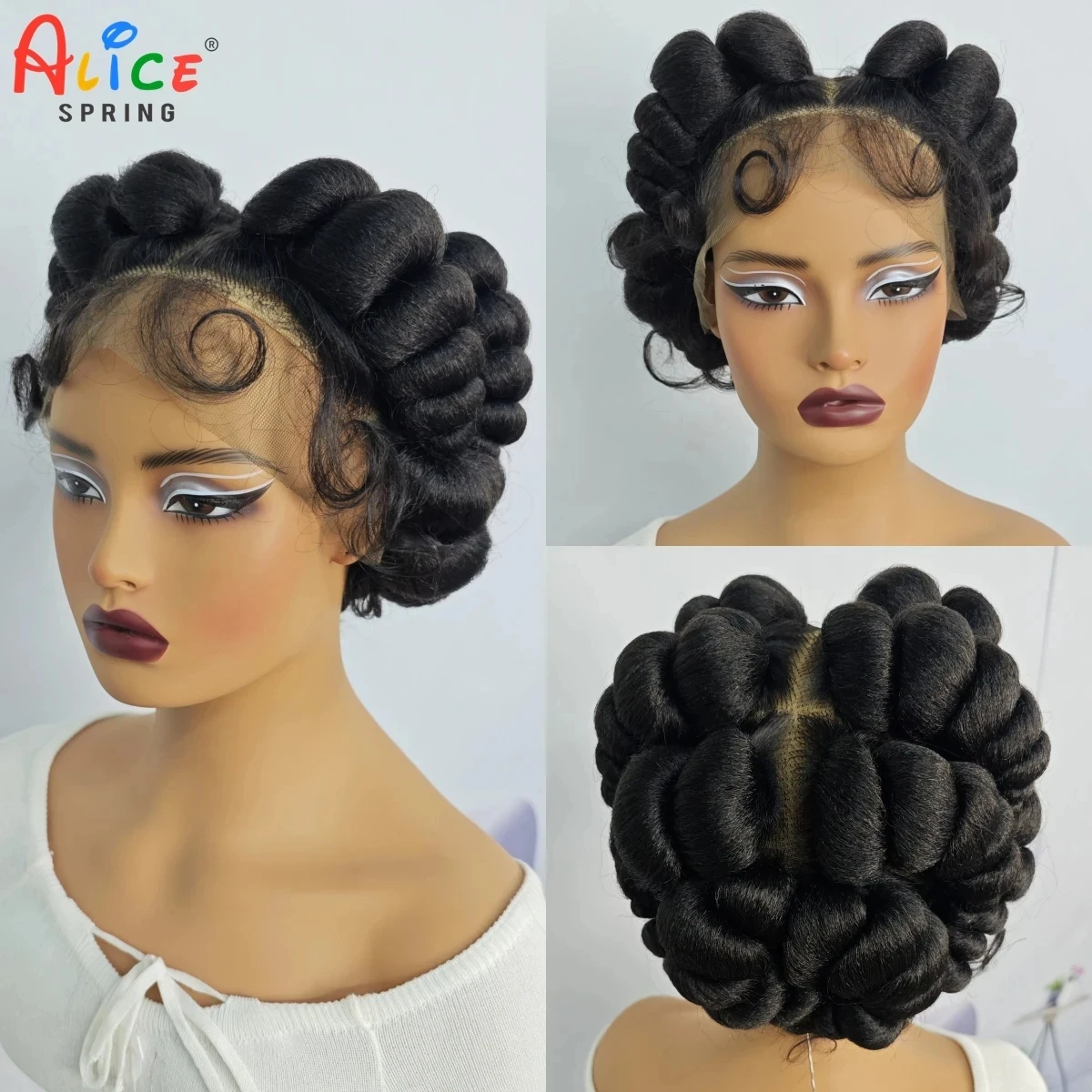 Pelucas trenzadas de encaje completo transparente de 6 pulgadas, pelucas cortas lindas hechas a mano Bantu de Color Natural, pelucas de encaje trenzado sintético, peluca con trenzas sin nudos
