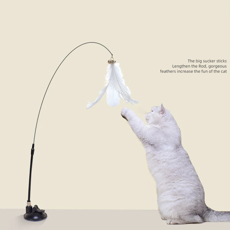 New strong suction cup cat teaser with bell long rod detachable cat self-entertainment toy