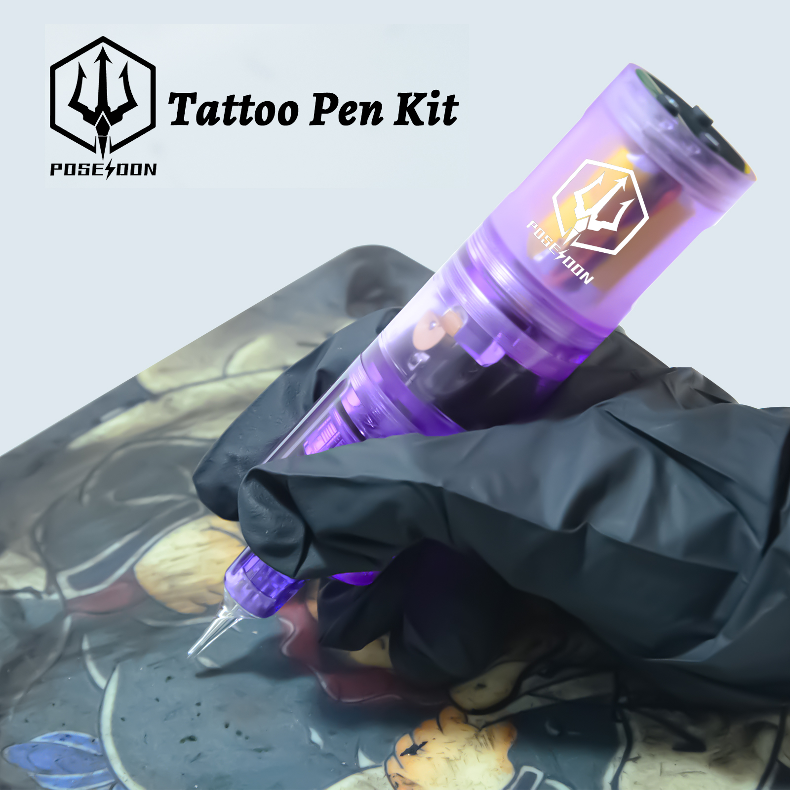 ชุดสัก POSEIDON High Power ชุดปากกาสักสําหรับแต่งหน้าถาวรสักชุดเครื่อง Hot สีม่วง Tattoo Power Supply Tattoo Gun