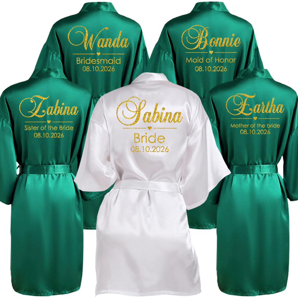 Aangepaste naam datum bruiloft badjas faux zijde bruids gewaad bruid bruidsmeisje bruiloft gewaden vrouw vrijgezellenfeest
