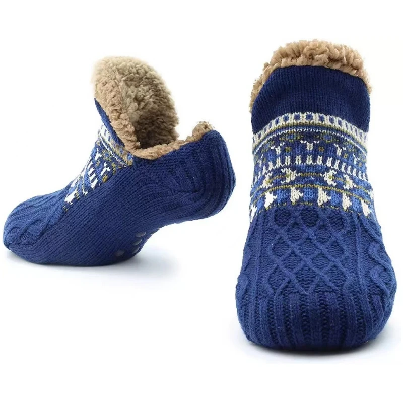 Calcetines térmicos esponjosos para hombre, calcetines cálidos de invierno para mujer, calcetines cortos de algodón gruesos para dormir en casa, calcetines suaves antideslizantes para suelo peludo