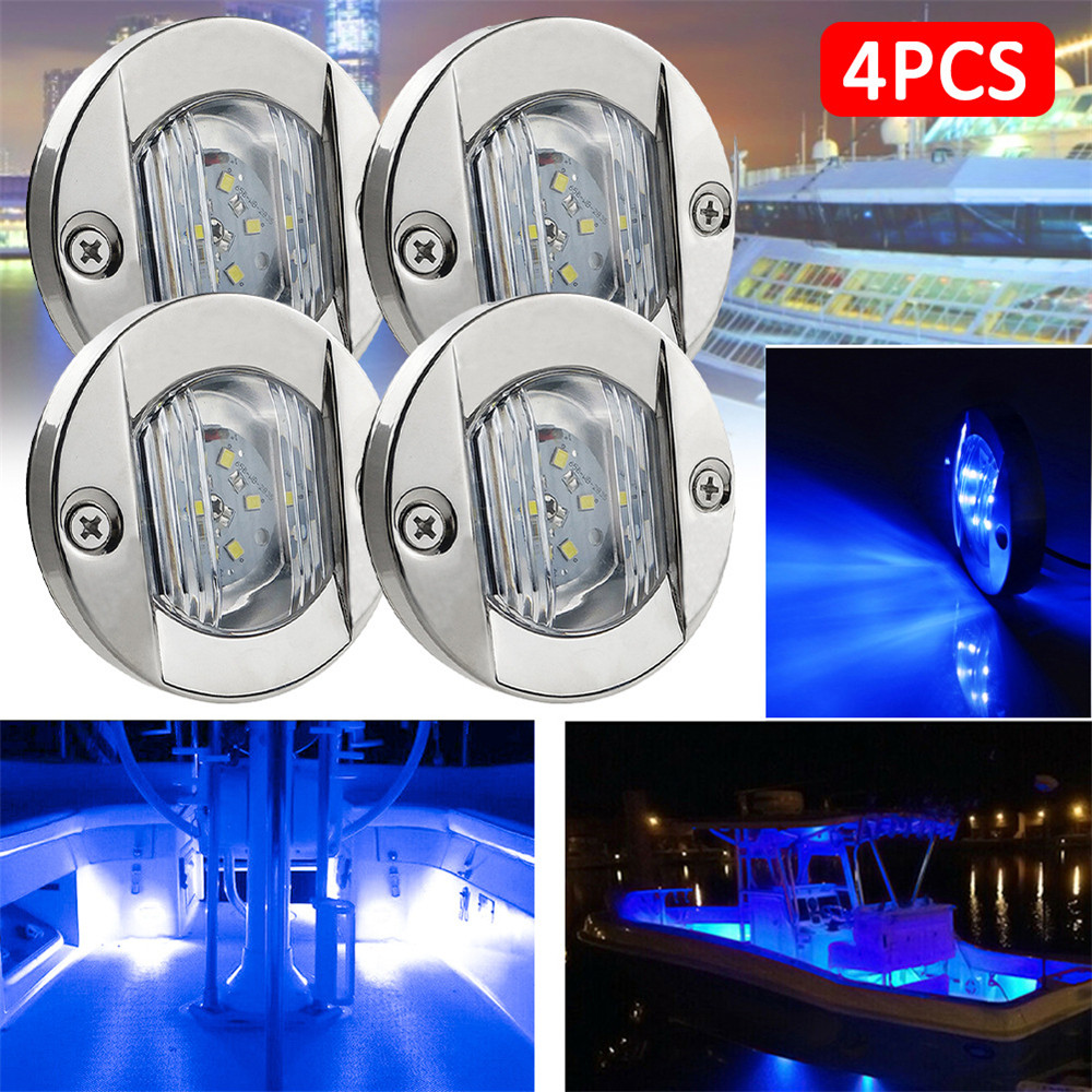 Marine Boat Interior Luzes LED, Deck Cortesia Luz, Redondo, popa Stern, Âncora de Navegação, Branco e Azul, 12V, 3 pol