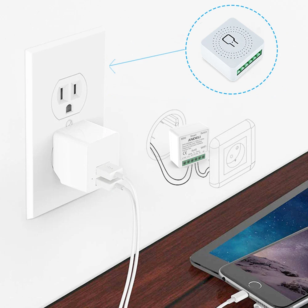 ANDELI DIY Wi-Fi мини умный выключатель света 16A двустороннее управление Tuya/Smartlife приложение дистанционное управление для Alexa Google Home Automation