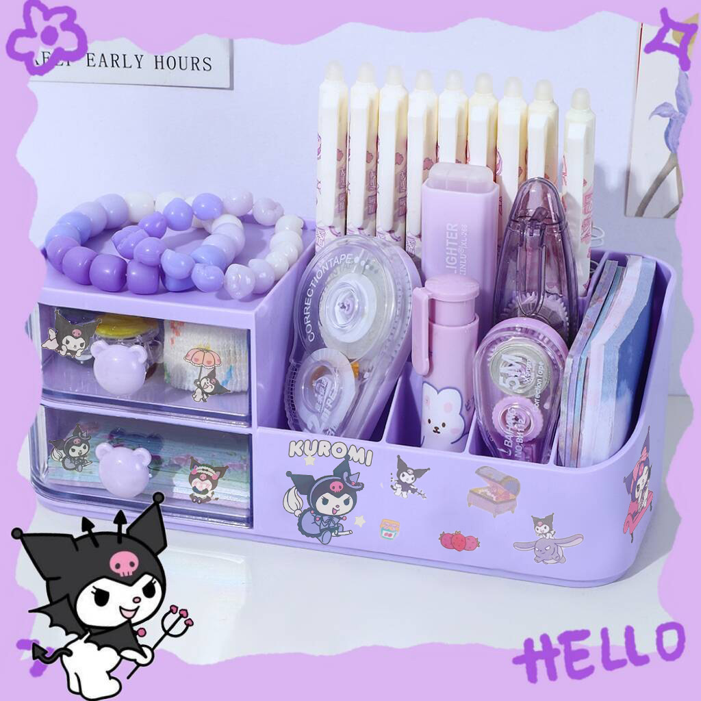 Cute Pen Holder Storage Box Organizer Drawer-type Desktop Stationery Storage Box Kawaii Sanrio Kuromi Pen Storage Holder Stand