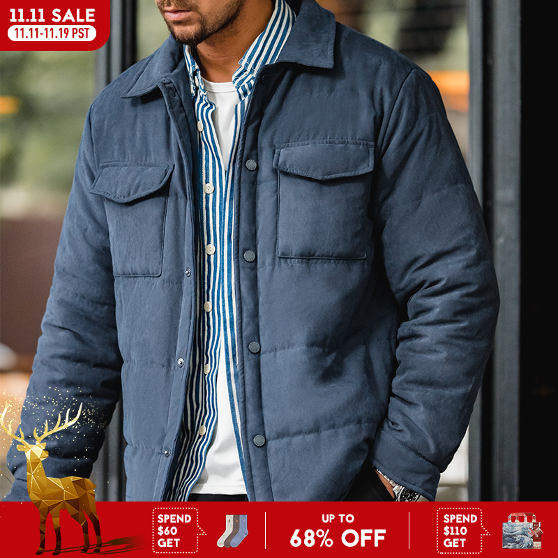 Maden Wende-Jacke aus pfirsichfarbener Baumwolle für Herren, Anti-Falten- und warmer, verdickter Mantel, lässiger Parka mit mehreren Taschen für Herbst und Winter