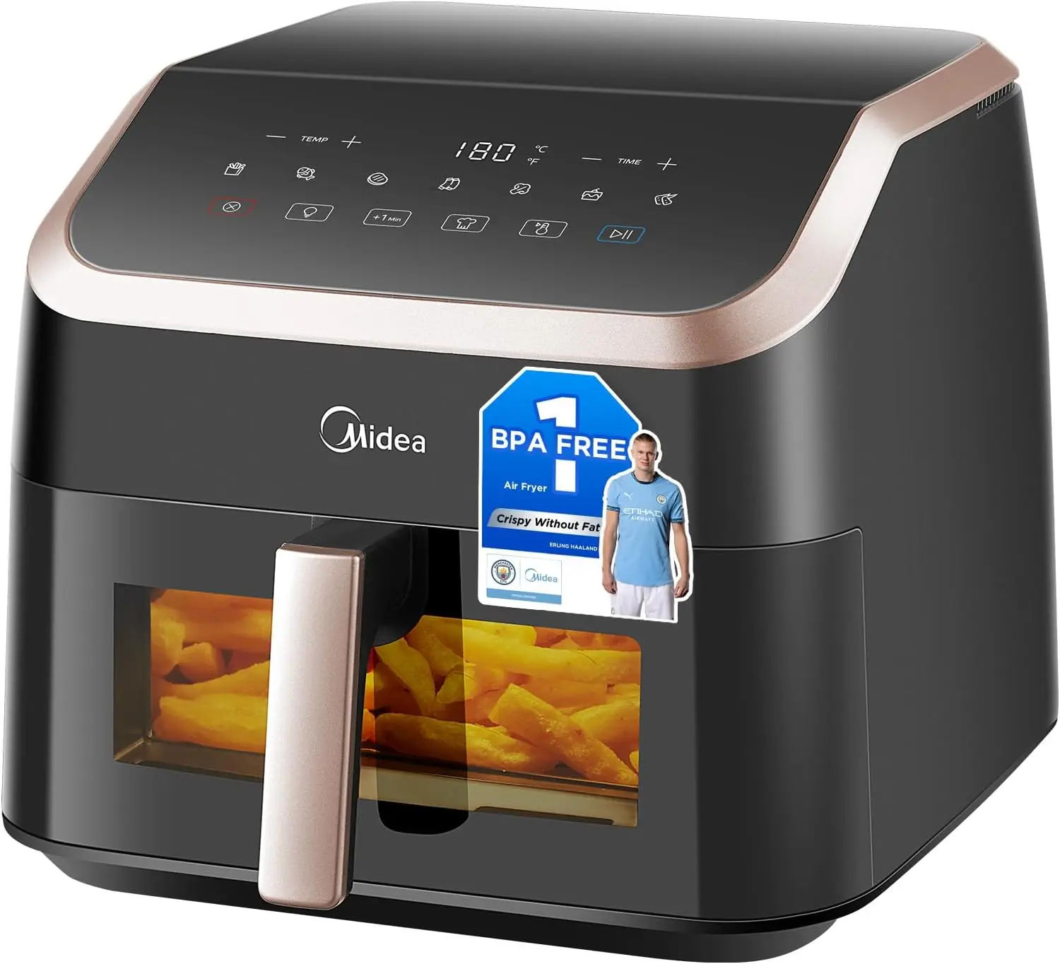 Midea XXL beztłuszczowa frytownica 9 L, 8 w 1, bardzo szeroki komory, Max 200 ° c, frytkownica bez oleju, grillowanie, pieczenie, pieczenie, MAD85F9BPK