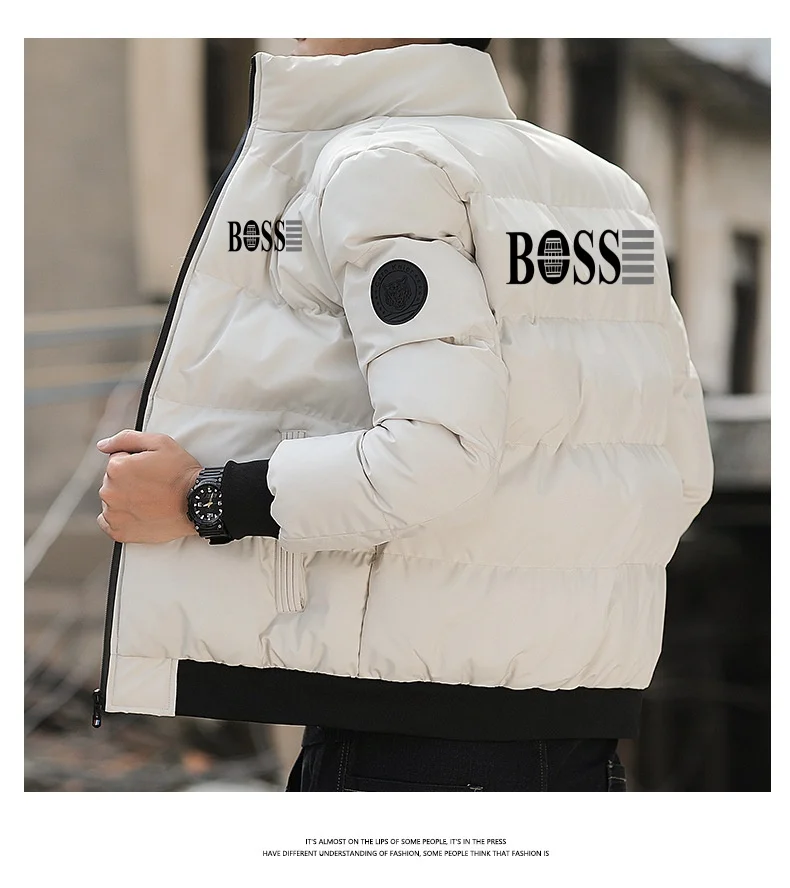 ใหม่เสื้อแจ็คเก็ตผู้ชาย Tiger Head โลโก้สั้นหนา Casual Men's Parka แนวโน้มฤดูหนาว S-5XL