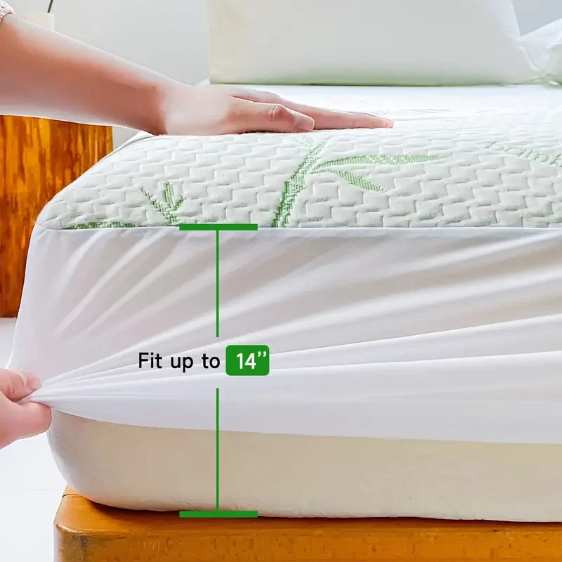 Funda de colchón de bambú impermeable (sin funda de almohada), sábana ajustable refrescante y transpirable con bolsillo profundo de 6-14 pulgadas, 1 ud.