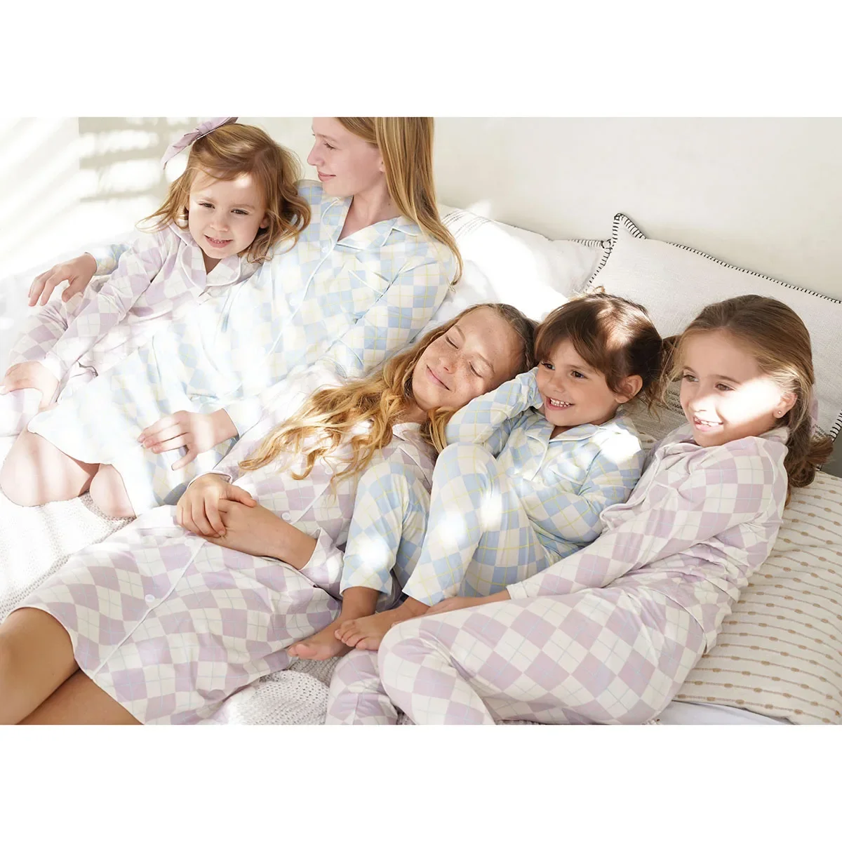 AP 2025 spring summer argyle plaid soft dress set footie pjs family matching clothing