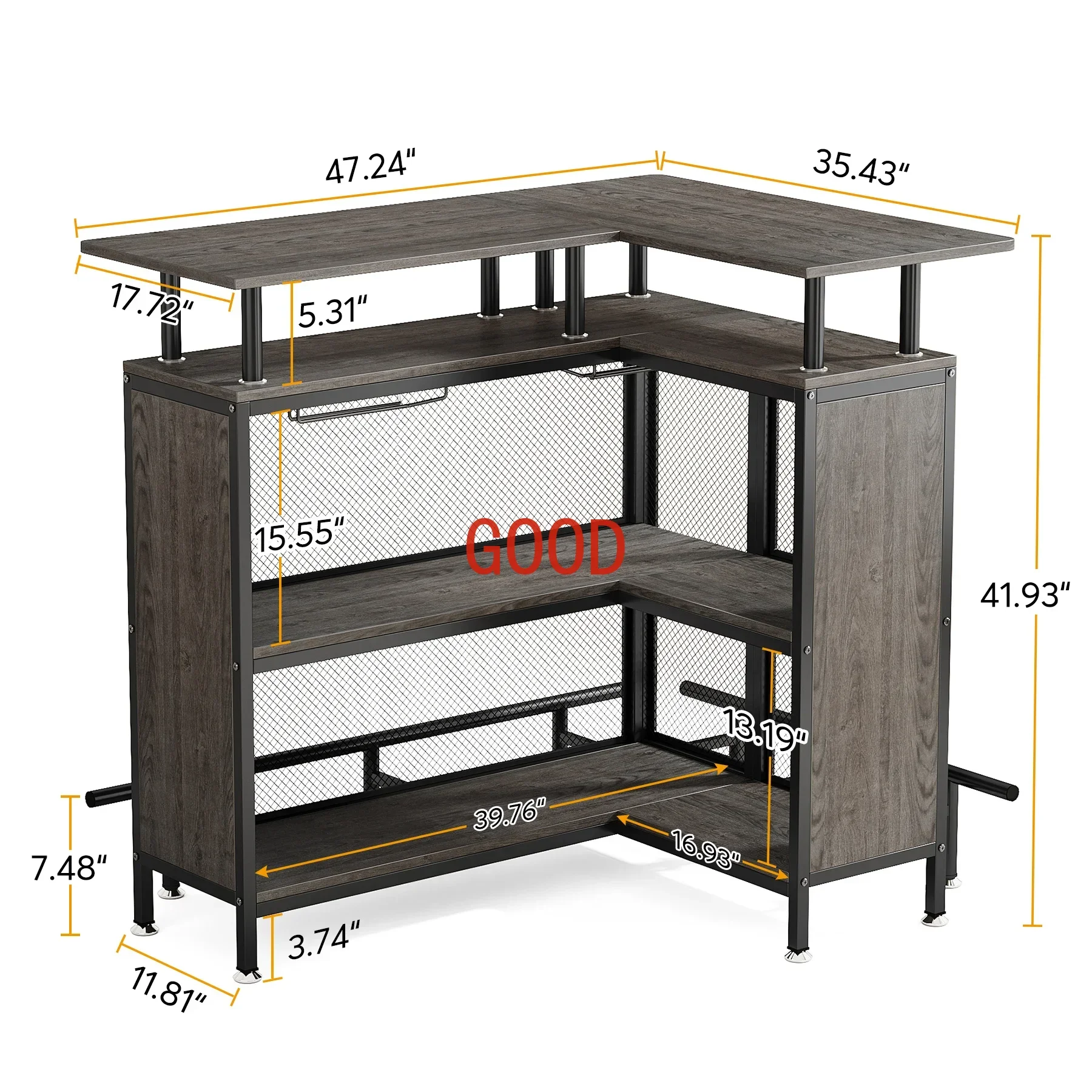 Tribesigns Home Bar Unit, L-Shaped Bar Table with Stemware Racks and 2-Tier Shelves, Corner Mini Coffee Liquor Cabinet