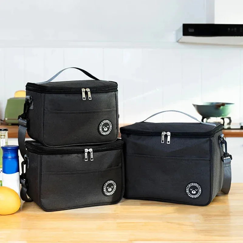 Bolsa de almuerzo impermeable gruesa y de gran capacidad, de mano con correas para los hombros, bolsa aislante, bolsa de almuerzo para estudiantes