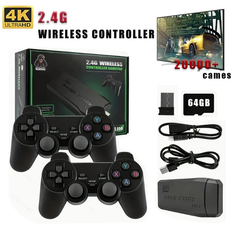 2.4G Dual Wireless Video Game Stick Joystick Console Gaming Stick 4K 20000+ Gaming 64GB Retro Gaming Thanksgiving Gift