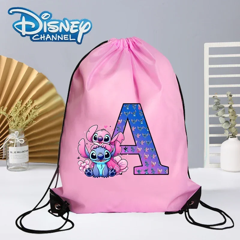 Disney Stitch Drawstring Bag Letter A-Z Printed Girl Kids Adult Gym PE Kit Sack Dance Портативная водонепроницаемая легкая дорожная сумка