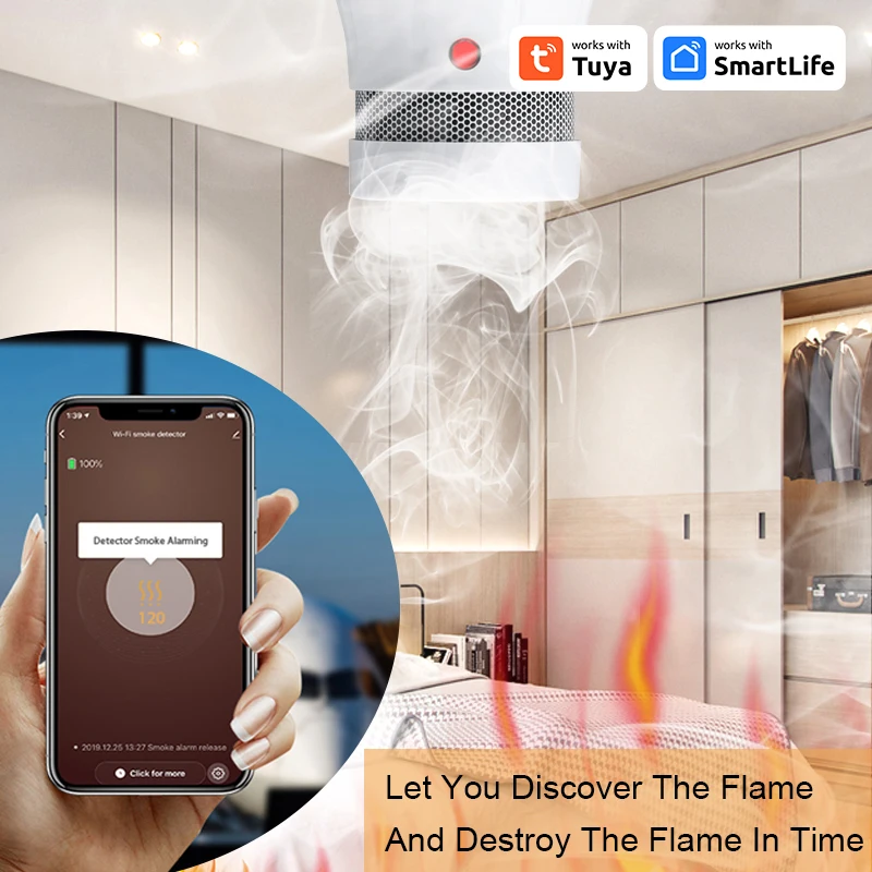 CORUI Tuya Wifi/Zigbee สมาร์ทเครื่องตรวจจับควัน Security Alarm System Smart Life/tuya App Smoke Alarm Fire Security Protection