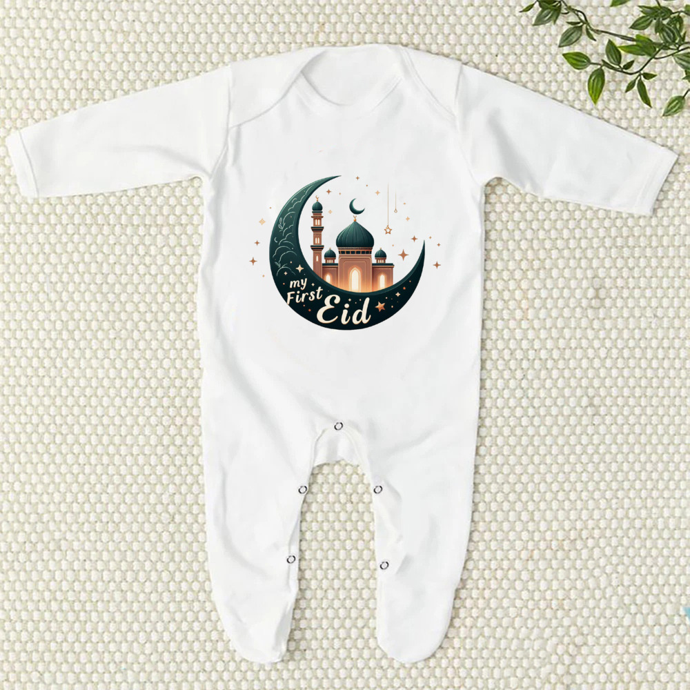 My First Eid/Ramadan Print Baby Sleepsuit Newborn Bodysuit Infant Long Sleeve Romper Ramadan Islamic Muslim Baby Keepsake Outfit