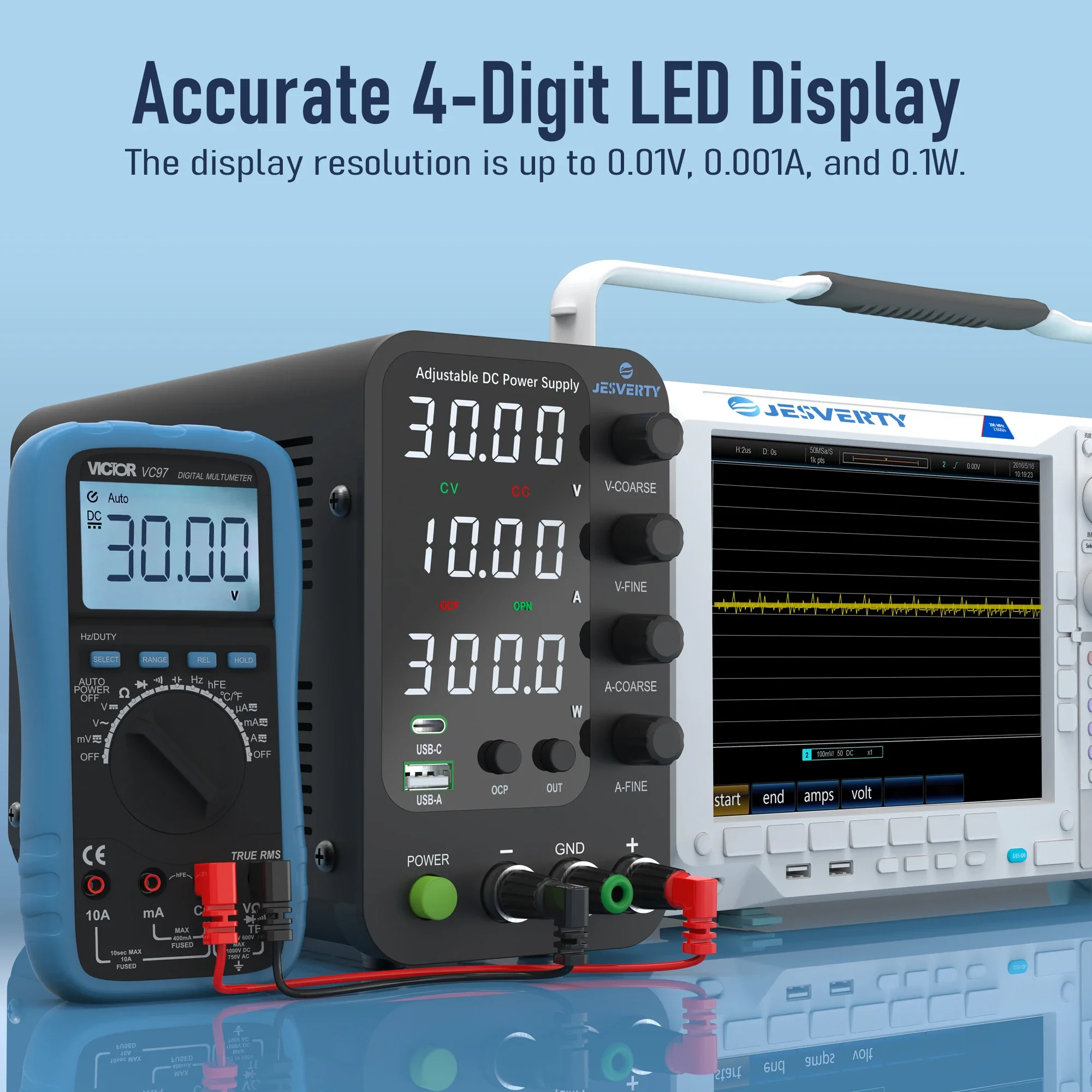 Jesverty DC Lab Power Supply 30V 60V 120V Bench Power Supply Encoder Regulate Voltage and Current Dual Input Voltage 220V/110V