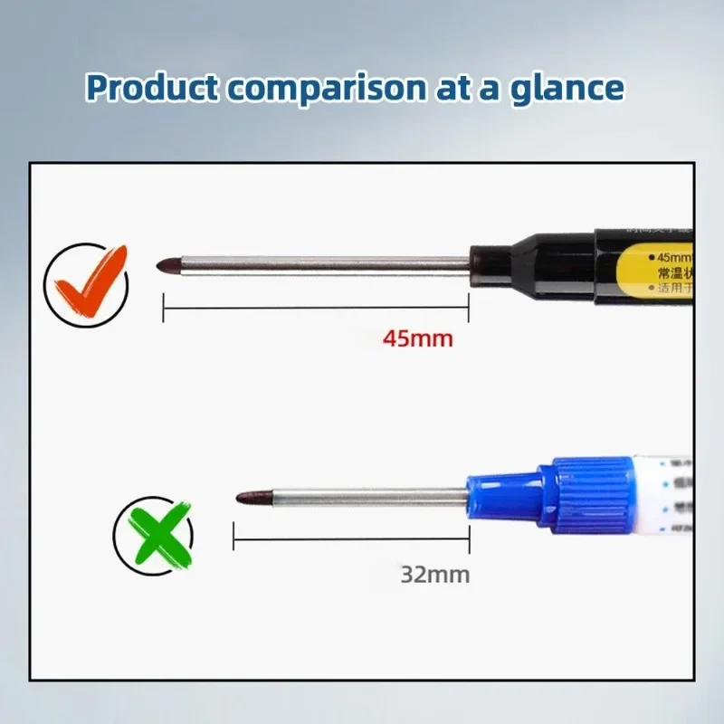 12-1Pcs Multi-Purpose 45 มม.เจาะลึกยาว Nibs กันน้ํา MARKER ปากกาสําหรับห้องน้ําไม้ยาวหัวช่างไม้ปากกา