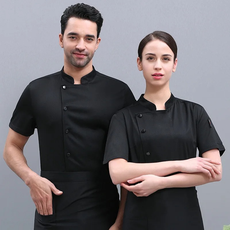 New 360°Breathable Mesh Chef Jacket Men Women Short Sleeve Cooking Shirt Cool Work Tops Food Service Black White Kitchen Outfit